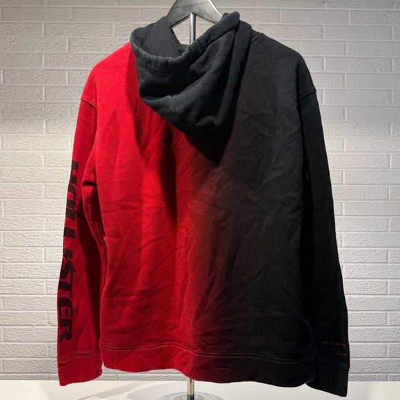 Hollister California Mens Hoodie Red Black Color Block Pullover Sweatshirt - Picture 3 of 5